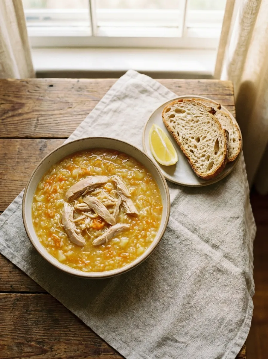 Simple chicken rice and vegetable soup for kids