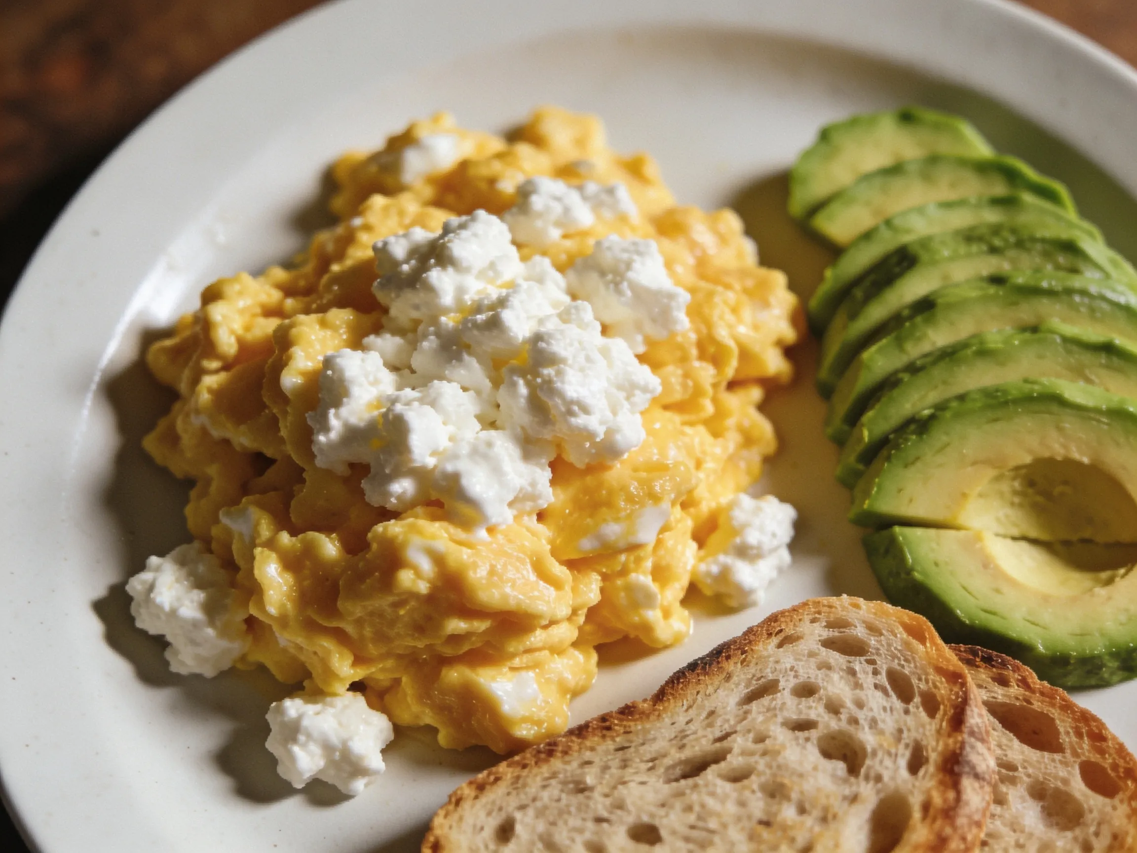 Creamy cottage cheese scrambled eggs