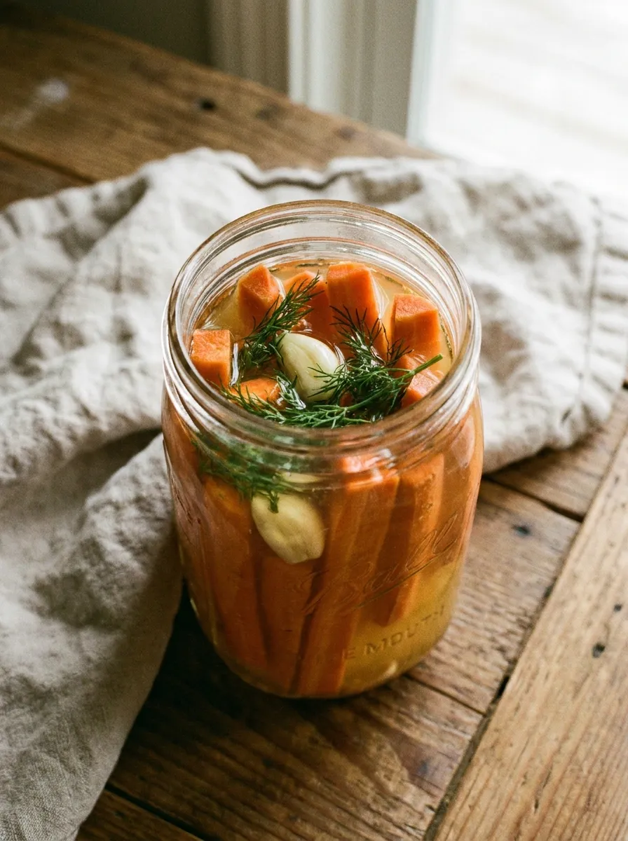 Fermented dill carrots in a glass mason jar