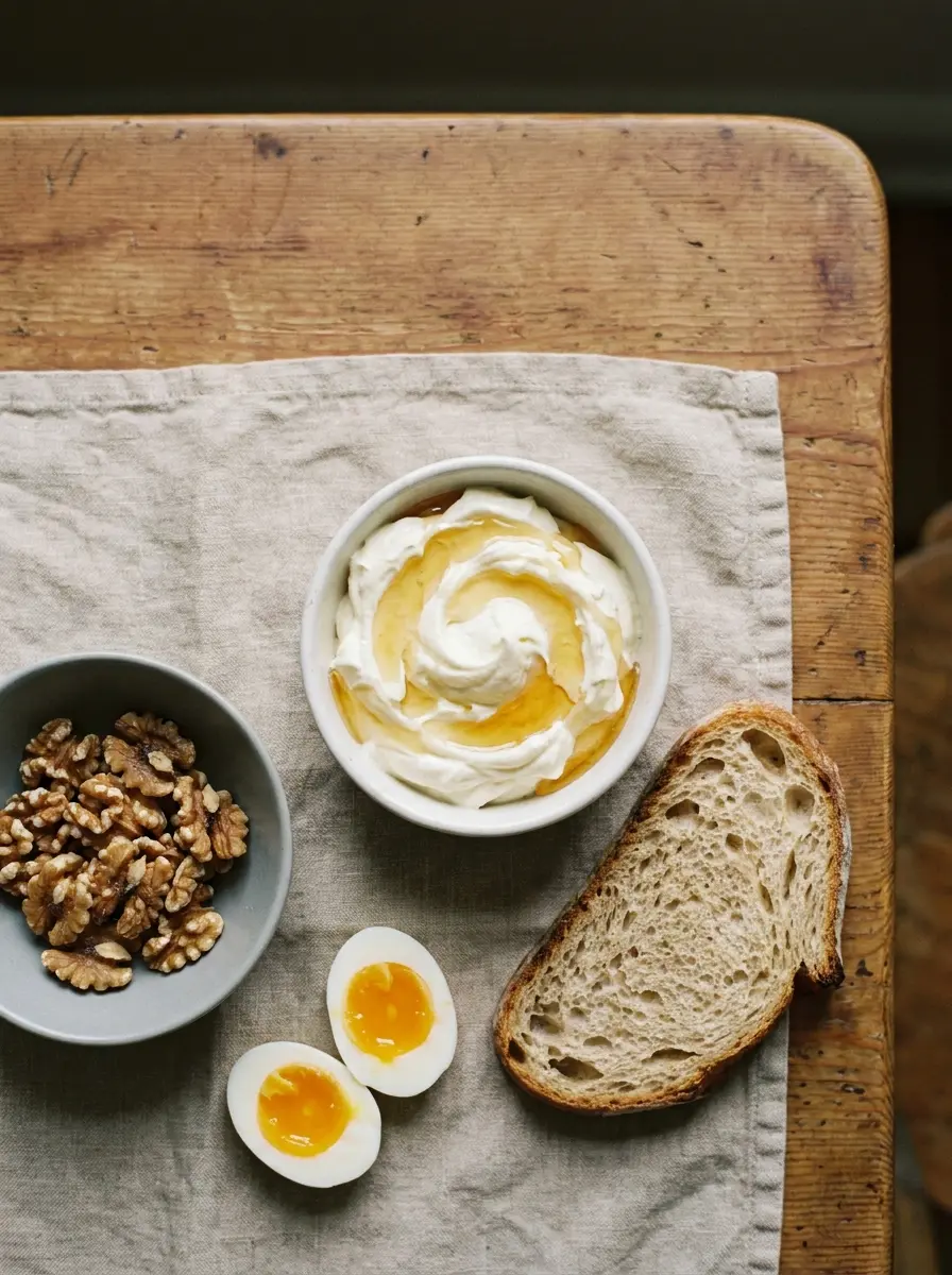 Persian khameh asal honey and cream breakfast with sourdough bread