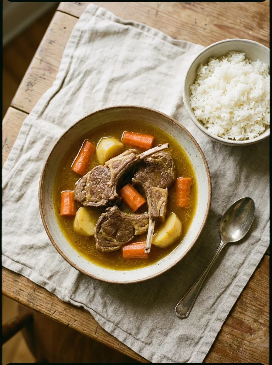 Slow-cooked lamb rack stew with carrots and potatoes