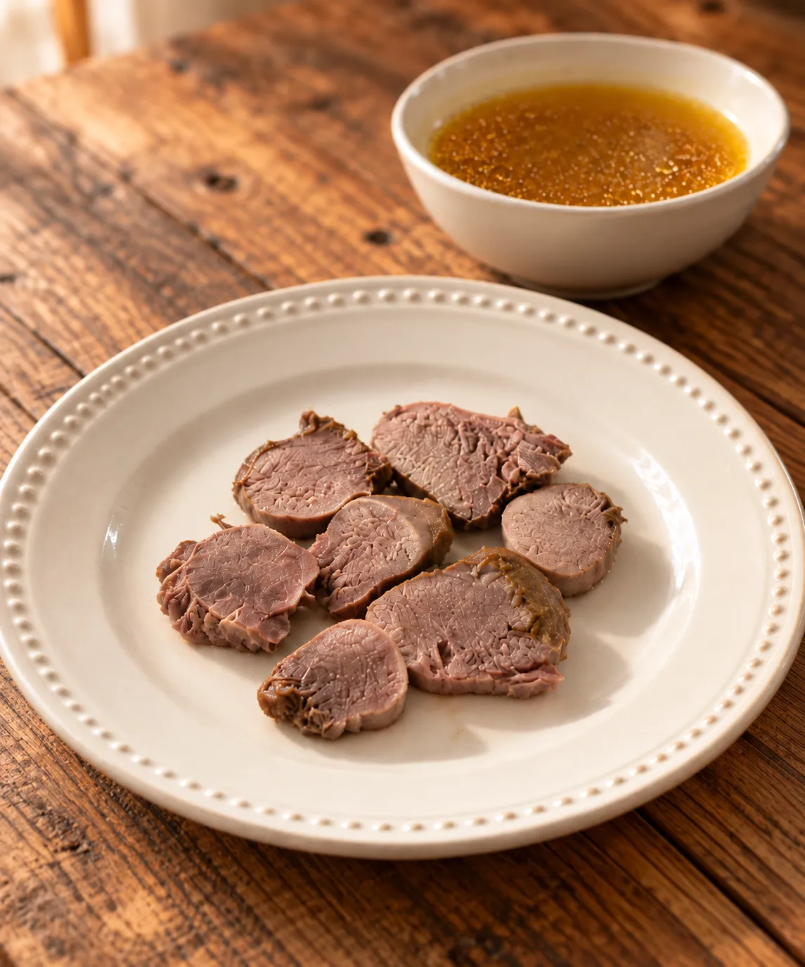 Slow-cooked lamb tongue sliced with lemon