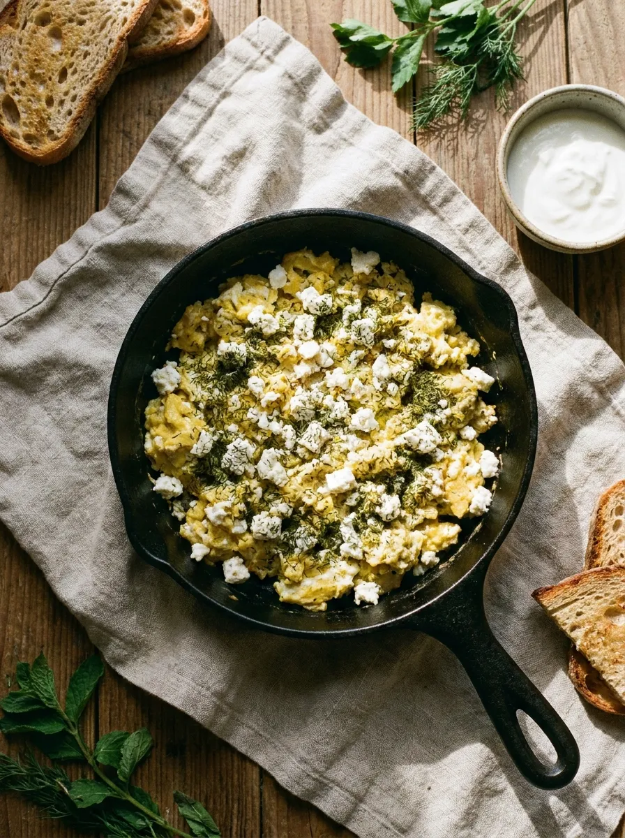 Paneer boroshteh Persian cheese and egg with dill