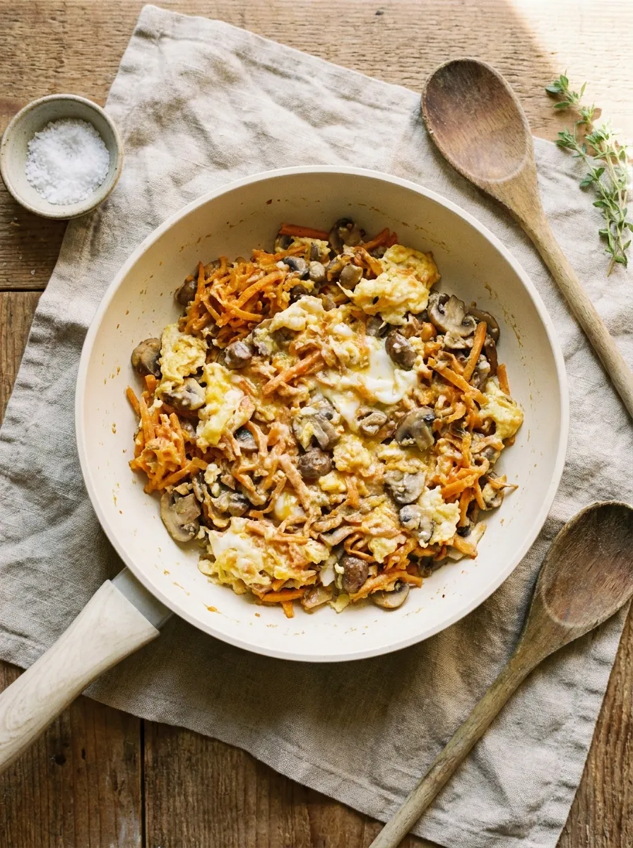 Sweet potato mushroom and egg scramble